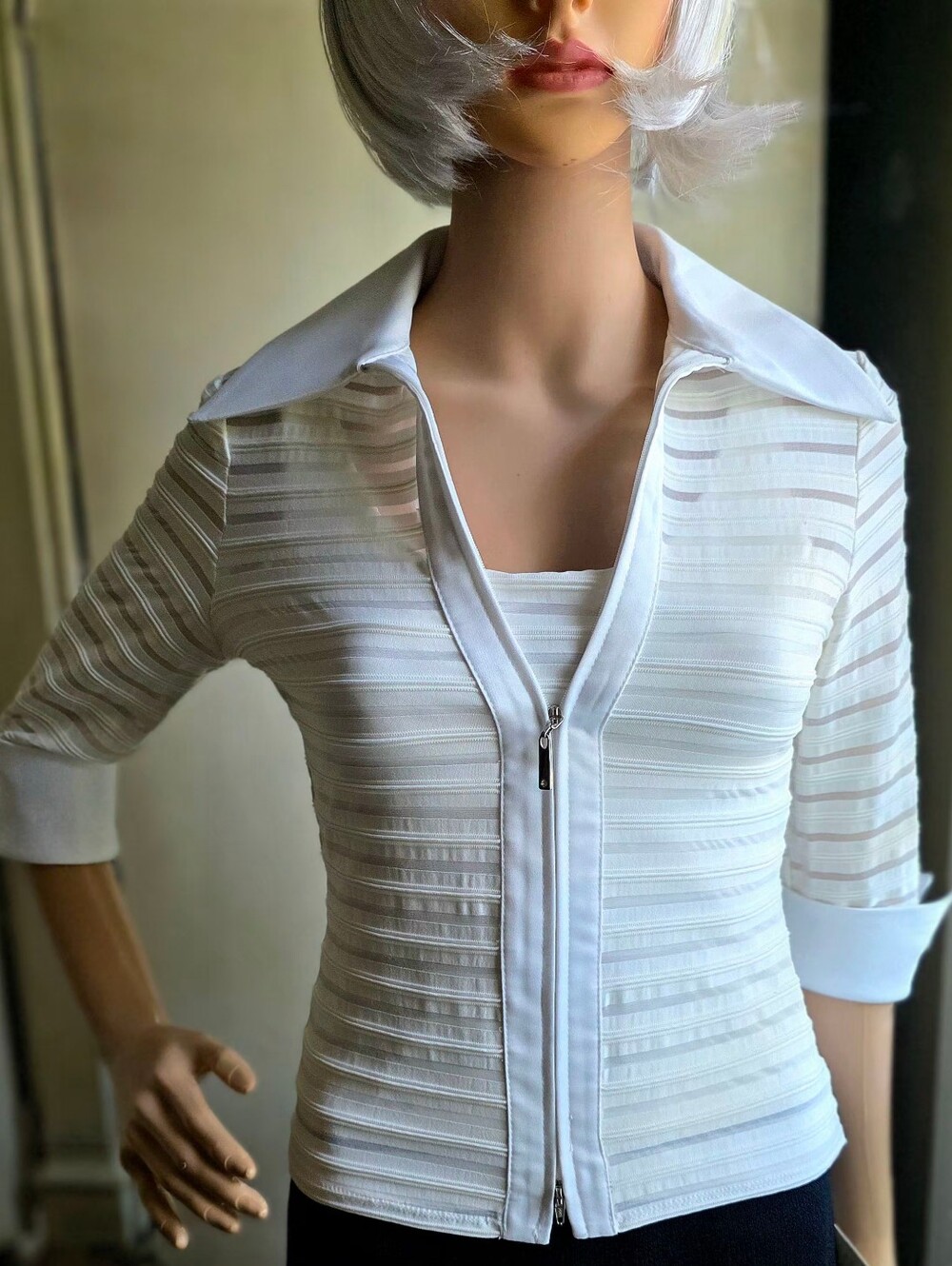 NWT JS Collections Petite 4 White Sheer Stripe Jacket Tank Set Nordstrom